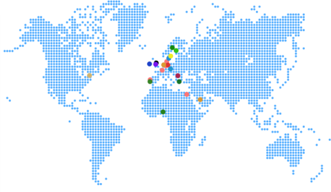 World map showing dots where Open Science & Open Scholarship members are